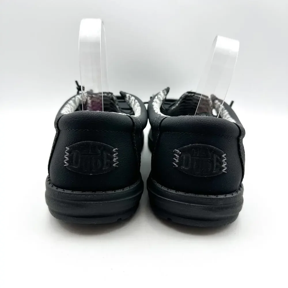 HEY DUDE Mens Wally Classic Sneakers Size 11 Black Faux Leather Slip On NWOB